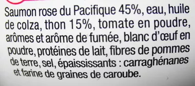 Lista de ingredientes del producto Rillettes de Saumon rose du Pacifique U 125 g 