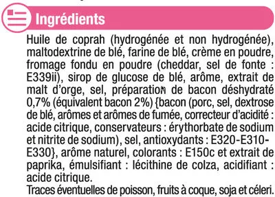 Lista de ingredientes del producto Mini crêpes fourrées goût bacon U 65 g