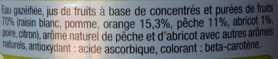 Lista de ingredientes del producto Orange - Pêche - Abricot U 1.5 L