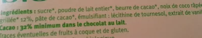 Lista de ingredientes del producto Chocolat lait noix de coco U Bio 100 g