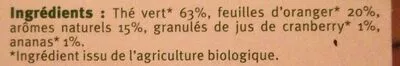 Lista de ingredientes del producto Thé vert saveur ananas cranberry U Bio, U 20 sachets, 36 g