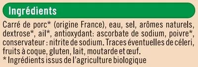 Lista de ingredientes del producto Rôti de porc U Bio,  U 4 tranches soit 160 g