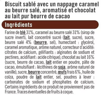 Lista de ingredientes del producto Tartelettes au caramel et au chocolat au lait U 125 g