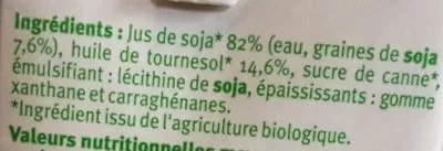 Lista de ingredientes del producto Soja cuisine U Bio 20 cl