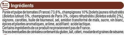 Lista de ingredientes del producto Sauce tomates et champignons U 446 ml 420 g