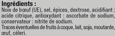 Lista de ingredientes del producto Viande séchée de boeuf U 12 tranches 80 g