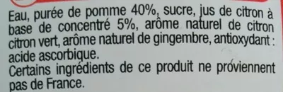 Lista de ingredientes del producto Pomme Citron saveur Gingembre U 1 l