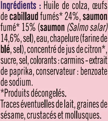 Lista de ingredientes del producto Tarama Au Saumon Fumé U 100 g