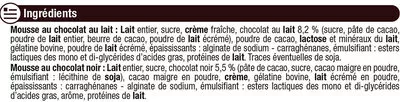 Lista de ingredientes del producto Mousse chocolat au lait et chocolat noir panachée U 8 x 60 g