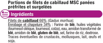 Lista de ingredientes del producto Panés de cabillaud U 8 pièces, 400 g