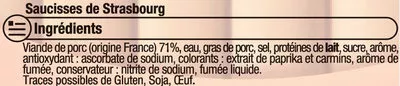 Lista de ingredientes del producto Saucisses de Strasbourg U 10 pièces, 350 g