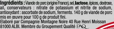 Lista de ingredientes del producto Rosette Label Rouge U 10 tranches environ, 100 g