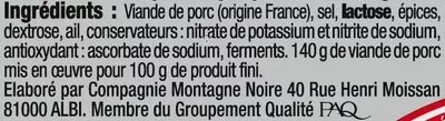 Lista de ingredientes del producto Saucisson sec label rouge U 10 tranches soit 100 g