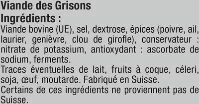 Lista de ingredientes del producto Viande des grisons U x12 soit 80 g