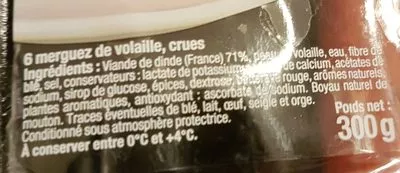 Lista de ingredientes del producto Merguez de volaille U 6 pièces, 300 g