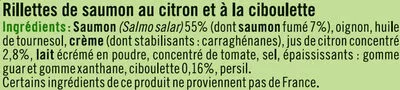 Lista de ingredientes del producto Rillettes de saumon citron et ciboulette U 125 g