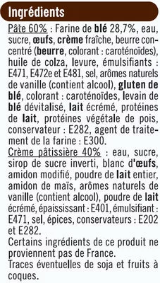 Lista de ingredientes del producto Brioche fourrée à la crème pâtissière U 400 g