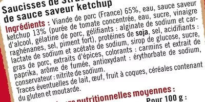 Lista de ingredientes del producto Saucisses cocktail fumées ketchup U 200 g