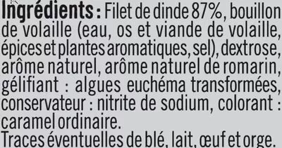 Lista de ingredientes del producto Rôti dinde tranchés sous atmosphère U 4 tranches soit 160 g