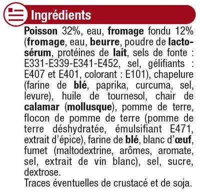 Lista de ingredientes del producto Croq de poisson au fromage U 2 pièces, 180 g