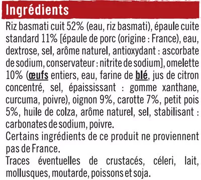 Lista de ingredientes del producto Riz cantonais U 350 g