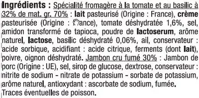 Lista de ingredientes del producto Bouchées fromagère jambon tomate basilic Super u,  U 100 g