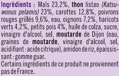 Lista de ingredientes del producto Salade Américaine au thon pêché à la ligne U 1/3, 250 g