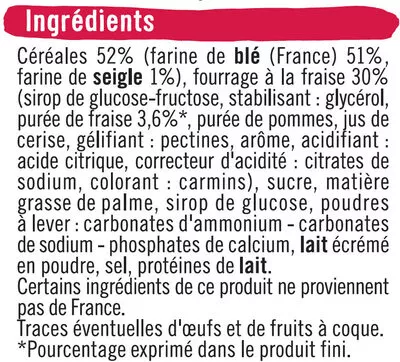 Lista de ingredientes del producto Biscuits goût fraise U Mat & Lou,  U 300 g