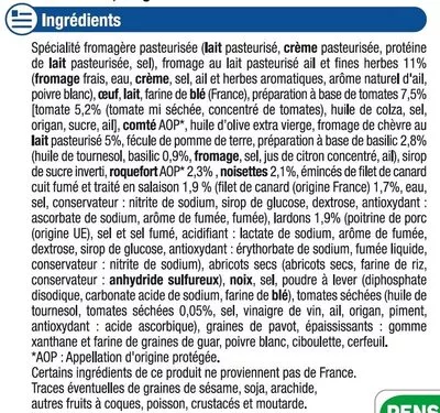 Lista de ingredientes del producto Mini religieuses salées garnies surgelées U 128 g