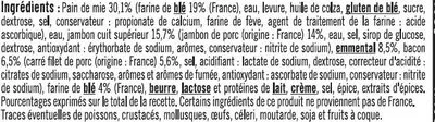 Lista de ingredientes del producto Croque bistrot jambon supérieur emmental et bacon U 2 x 150 g