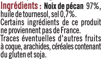 Lista de ingredientes del producto Noix de pécan grillées et salées U 75 g