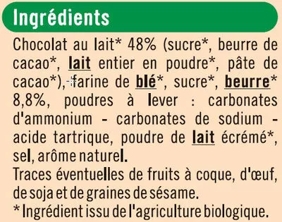 Lista de ingredientes del producto Petit beurre chocolat au lait tablette U,  U Bio 150 g