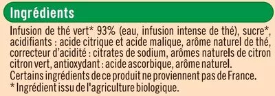 Lista de ingredientes del producto Infusion de thé vert saveur citron citron vert U Bio, U 1 l