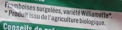 Lista de ingredientes del producto Framboises entières U,  U Bio 450 g