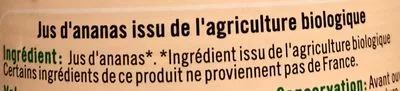 Lista de ingredientes del producto Pur jus ananas U Bio,  U 75 cl