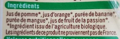 Lista de ingredientes del producto Pur jus multi-fruits U,  U Bio 6 briques de 20 cl