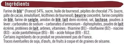 Lista de ingredientes del producto Biscuits aux pépites de chocolat riches en vitamines U,  U Mat & Lou 180 g