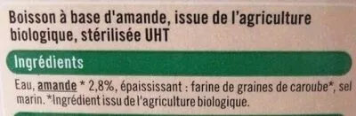 Lista de ingredientes del producto Boisson amande légère U Bio, U 1 l