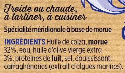 Lista de ingredientes del producto Brandade huile d’olive Coudène 200g