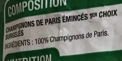 Lista de ingredientes del producto Champignons de Paris émincés 1er choix Cora 1 kg