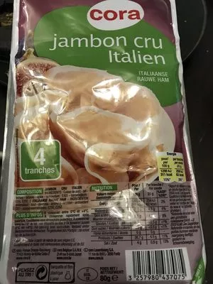 Lista de ingredientes del producto Jambon Cru Italien Cora 80 g