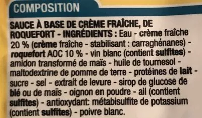 Lista de ingredientes del producto Sauce Roquefort à La Crème Fraîche Cora 