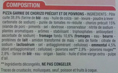 Lista de ingredientes del producto Pizza au chorizo Cora 450 g