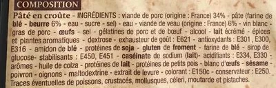 Lista de ingredientes del producto Pâté en Croûte Patrimoine gourmand 