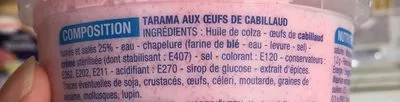 Lista de ingredientes del producto Tarama aux oeufs de cabillaud Cora 250 g