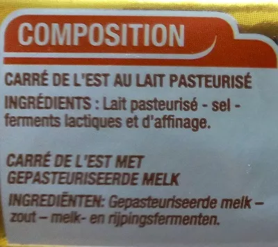 Lista de ingredientes del producto Carré de l'Est Cora, Groupe Louis Delhaize 230 g