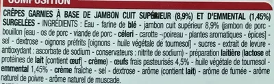 Lista de ingredientes del producto Crêpes Jambon Fromage Cora 6 * 50 g (300 g)