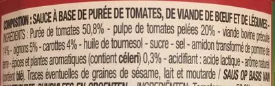 Lista de ingredientes del producto Sauce Bolognaise Cora Cora 