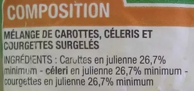 Lista de ingredientes del producto Julienne de légumes Cora 1 kg