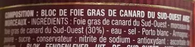 Lista de ingredientes del producto Bloc de foie gras de canard Cora 